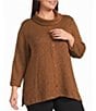 Multiples Plus Size Textured Knit Cowl Neck 3/4 Sleeve Faux Button Novelty Top - Image 1