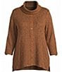 Multiples Plus Size Textured Knit Cowl Neck 3/4 Sleeve Faux Button Novelty Top - Image 5