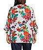 Multiples Plus Size Textured Woven Floral Point Collar 3/4 Sleeve Tie Front Shirt - Image 2
