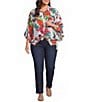 Multiples Plus Size Textured Woven Floral Point Collar 3/4 Sleeve Tie Front Shirt - Image 6