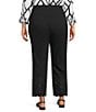 Multiples Plus Size Twill Embroidered Scalloped Hem Wide Leg Pull-On Ankle Pants, Color:Black - Image 2