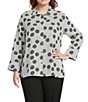 Multiples Plus Size Woven Black White Print Point Collar 3/4 Turn-Up Sleeve Button-Front Shirt - Image 1