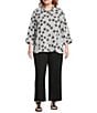Multiples Plus Size Woven Black White Print Point Collar 3/4 Turn-Up Sleeve Button-Front Shirt - Image 3