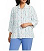 Multiples Plus Size Woven Dot Multi Print Point Collar 3/4 Turn-Up Sleeve Button-Front Shirt - Image 1