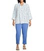 Multiples Plus Size Woven Dot Multi Print Point Collar 3/4 Turn-Up Sleeve Button-Front Shirt - Image 3