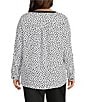 Multiples Plus Size Woven Dotted Split Round Band V-Neck Long Roll-Tab Sleeve Top, Color:Black/White Print - Image 4