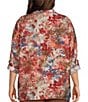 Multiples Plus Size Woven Floral Multi Print Point Collar 3/4 Roll-Tab Sleeve Button-Front Crinkle Shirt - Image 2
