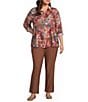 Multiples Plus Size Woven Floral Multi Print Point Collar 3/4 Roll-Tab Sleeve Button-Front Crinkle Shirt - Image 3