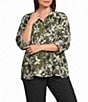 Multiples Plus Size Woven Floral Multi Print Point Collar 3/4 Roll-Tab Sleeve Button-Front Crinkle Shirt - Image 1