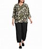 Multiples Plus Size Woven Floral Multi Print Point Collar 3/4 Roll-Tab Sleeve Button-Front Crinkle Shirt - Image 3