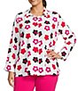 Multiples Plus Size Woven Multi Floral Print Point Collar 3/4 Turn-Up Sleeve Button Front Shirt - Image 1