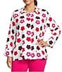 Multiples Plus Size Woven Multi Floral Print Point Collar 3/4 Turn-Up Sleeve Button Front Shirt - Image 1