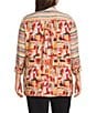 Multiples Plus Size Woven Multi Print Point Collar 3/4 Sleeve Button Front Fitted Shirt, Color:Multi - Image 2