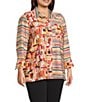 Multiples Plus Size Woven Multi Print Point Collar 3/4 Sleeve Button Front Fitted Shirt, Color:Multi - Image 7