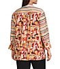 Multiples Plus Size Woven Multi Print Point Collar 3/4 Sleeve Button Front Fitted Shirt, Color:Multi - Image 8