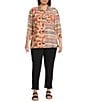 Multiples Plus Size Woven Multi Print Point Collar 3/4 Sleeve Button Front Fitted Shirt, Color:Multi - Image 9