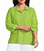 Multiples Plus Size Woven Point Collar 3/4 Turn-Up Cuff Sleeve Button-Front Shirt - Image 1