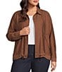 Multiples Plus Size Woven Point Collar Long Roll-Tab Sleeve Snap Front Jacket - Image 1