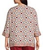 Multiples Plus Size Woven Print Embroidered V-Round Neck 3 /4 Sleeve Top - Image 2