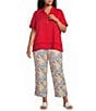Multiples Plus Size Woven Print Wide Leg Crop Length Pull On Pants - Image 3