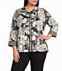 Multiples Plus Size Woven Sateen Floral Point Collar 3/4 Banded Sleeve Button Front Shirt - Image 1