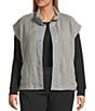 Multiples Plus Size Woven Stand Collar Sleeveless Snap-Front Fitted Vest, Color:Frost Grey - Image 1