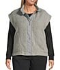 Multiples Plus Size Woven Stand Collar Sleeveless Snap-Front Fitted Vest, Color:Frost Grey - Image 2