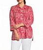 Multiples Plus Size Woven Stripe Point Collar 3/4 Turn Up Cuff Sleeve Button Front Shirt - Image 1