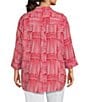 Multiples Plus Size Woven Stripe Point Collar 3/4 Turn Up Cuff Sleeve Button Front Shirt - Image 2