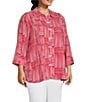Multiples Plus Size Woven Stripe Point Collar 3/4 Turn Up Cuff Sleeve Button Front Shirt - Image 3