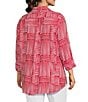 Multiples Plus Size Woven Stripe Point Collar 3/4 Turn Up Cuff Sleeve Button Front Shirt - Image 4