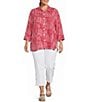 Multiples Plus Size Woven Stripe Point Collar 3/4 Turn Up Cuff Sleeve Button Front Shirt - Image 5