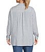 Multiples Plus Size Woven Yarn Dyed Stripe Point Collar 3/4 Roll-Tab Sleeve Pintuck Button-Front Shirt - Image 2