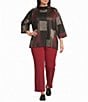Multiples Plus Size Yarn Dye Jacquard Knit Patchwork Cowl Neck 3/4 Raglan Sleeve Top - Image 3
