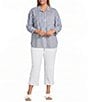 Multiples Plus Size Yarn-Dye Stripe Point Collar Long Roll-tab Sleeve Button-Front Shirt - Image 3