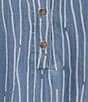 Multiples Print Denim Point Collar Short Dolman Cuffed Sleeve Front Button Placket Top - Image 4