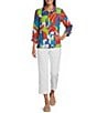 Multiples Printed Point Collar 3/4 Turn Up Cuff Sleeve High-Low Button-Front Shirt - Image 3