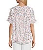 Multiples Printed Slub Crinkle Scoop Neck 3/4 Sleeve Hi-Low Hem Ruffle Top, Color:Multi - Image 2