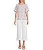 Multiples Printed Slub Crinkle Scoop Neck 3/4 Sleeve Hi-Low Hem Ruffle Top, Color:Multi - Image 3