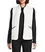 Multiples Quilted Woven Stand Collar Sleeveless Fitted Vest, Color:Winter White - Image 1