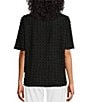 Multiples Scoop Neck Elbow Sleeve Wave Knit Fitted Top, Color:Black - Image 2