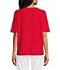 Multiples Scoop Neck Elbow Sleeve Wave Knit Fitted Top, Color:Fiery Red - Image 2