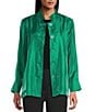 Multiples Shimmer Wire Collar 3/4 Sleeve One Button Turn Up Cuff Fit And Flare Button Front Jacket, Color:Evergreen - Image 1