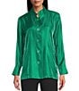 Multiples Shimmer Wire Collar 3/4 Sleeve One Button Turn Up Cuff Fit And Flare Button Front Jacket, Color:Evergreen - Image 2