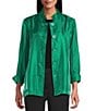 Multiples Shimmer Wire Collar 3/4 Sleeve One Button Turn Up Cuff Fit And Flare Button Front Jacket, Color:Evergreen - Image 3