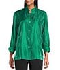Multiples Shimmer Wire Collar 3/4 Sleeve One Button Turn Up Cuff Fit And Flare Button Front Jacket, Color:Evergreen - Image 4