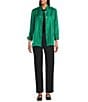 Multiples Shimmer Wire Collar 3/4 Sleeve One Button Turn Up Cuff Fit And Flare Button Front Jacket, Color:Evergreen - Image 5
