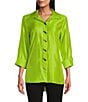Color:Keylime - Image 1 - Shimmer Woven Collar Turn Up Cuff 3/4 Sleeve Button-Front Shirt