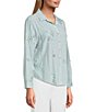 Multiples Petite Size Slub Crinkle Embroidered Stripe Point Collar Long Roll-Tab Sleeve Button Front Shirt, Color:Chambray - Image 4