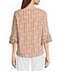 Multiples Slub Knit Georgette Floral Print Boat Neck 3/4 Sleeve Fitted Ruched Side Drawstring Top, Color:Floral Multi - Image 2